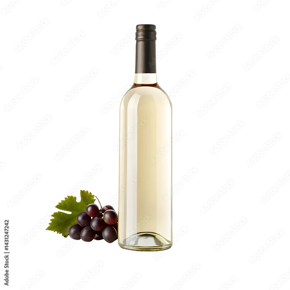 Obraz premium Bottle of white wine with grapes.