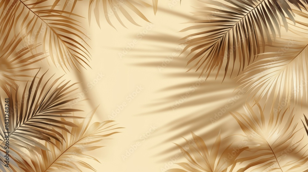 A stunning image of stunning image of beige background with shadow and palm leaves. A stunning image of stunning image of beige background with shadow and palm leaves.