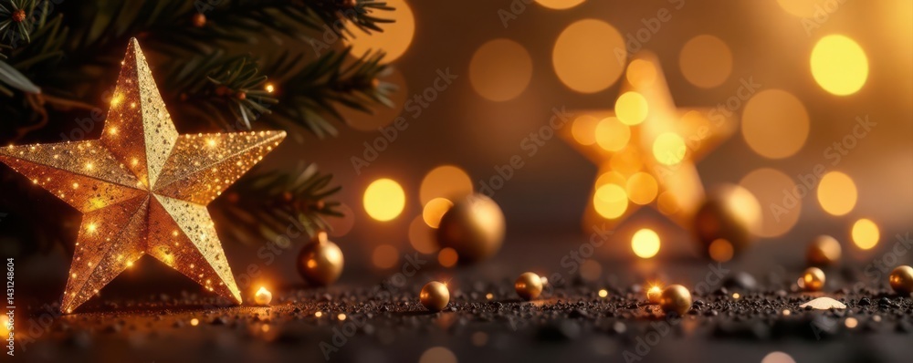 Elegant gold glitter stars on a vertical festive Christmas and New Year background , season, new year background Elegant gold glitter stars on a vertical festive Christmas and New Year background , season, new year background