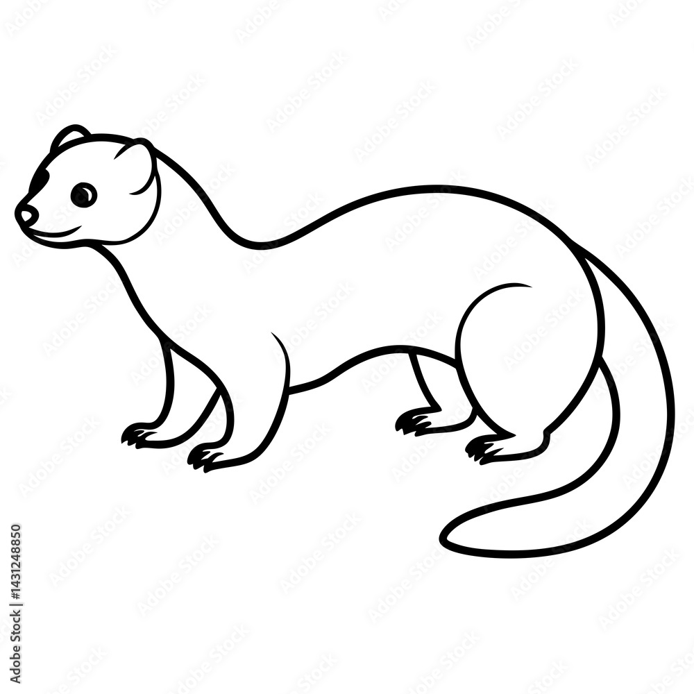 Fototapeta premium Graceful Ferret in Simple Line Art