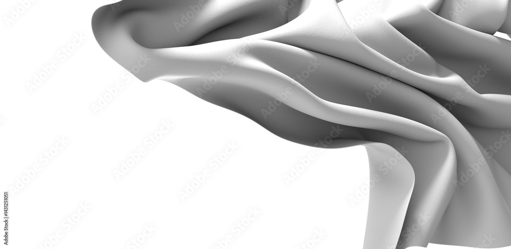 Abstract texture of white fabric draped and flowing, isolated on white background. Perfect for design and background use. Abstract texture of white fabric draped and flowing, isolated on white background. Perfect for design and background use.