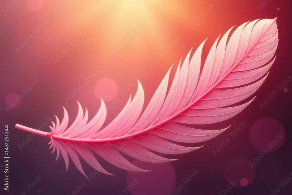 Naklejka premium Soft pink feather texture, orange sunburst glow, abstract, summer, romantic