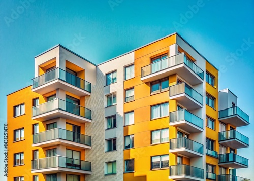 Obraz na płótnie Minimalist Apartment Building Exterior, Public Housing Estate, Residential High-Rise w salonie