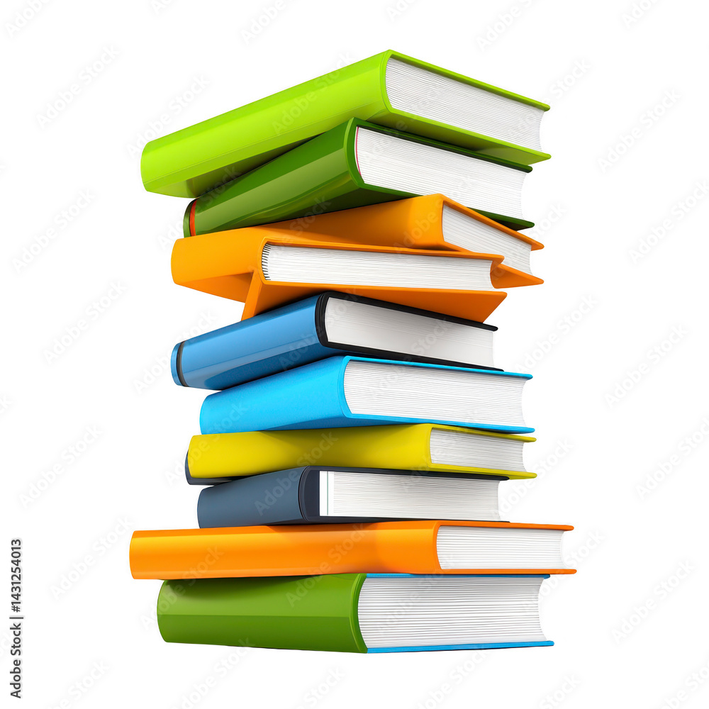 stack of colorful books is arranged in tall pile, showcasing vibrant covers in green, orange, blue, and yellow. books are neatly aligned, creating visually appealing and organized display stack of colorful books is arranged in tall pile, showcasing vibrant covers in green, orange, blue, and yellow. books are neatly aligned, creating visually appealing and organized display