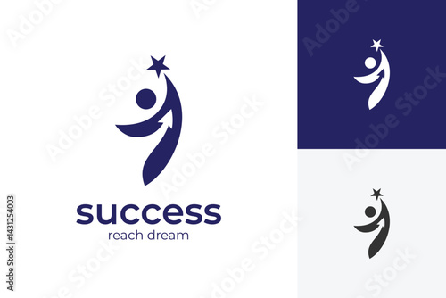 Reaching Success people logo icon design with star and arrow for Leadership, growth career logo concept graphic illustration