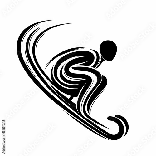 Abstract silhouette of a Sledder going downhill