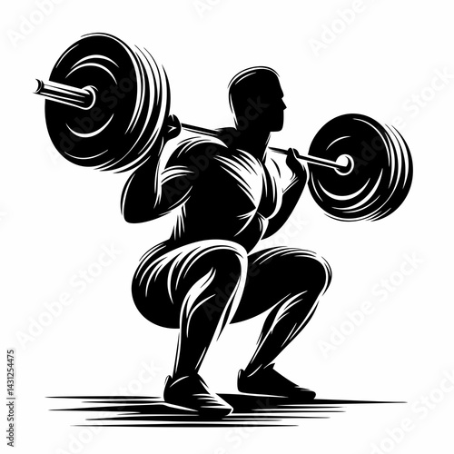 Strong man lifting weights in a powerful squat position  