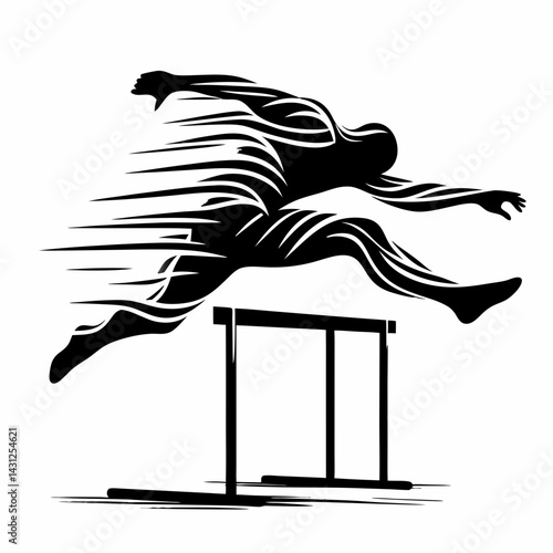 Hurdler leaping over barriers in a dynamic style  