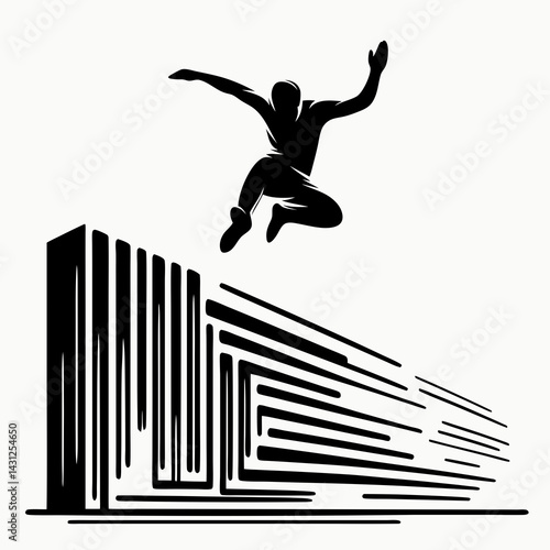 Dynamic silhouette of a Person jumping parkour wall