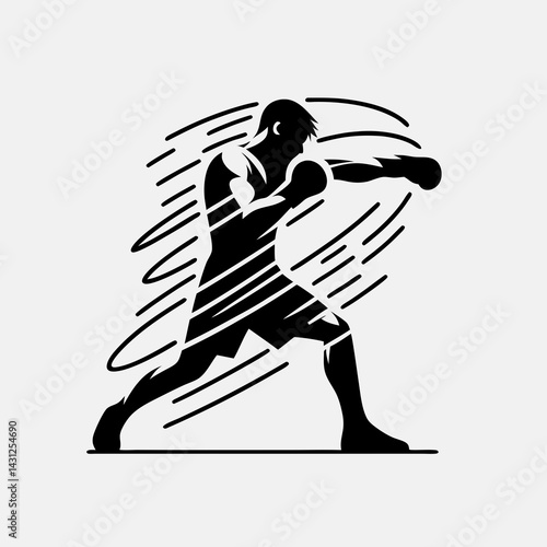 Boxer in action delivering a punch against a dynamic background  