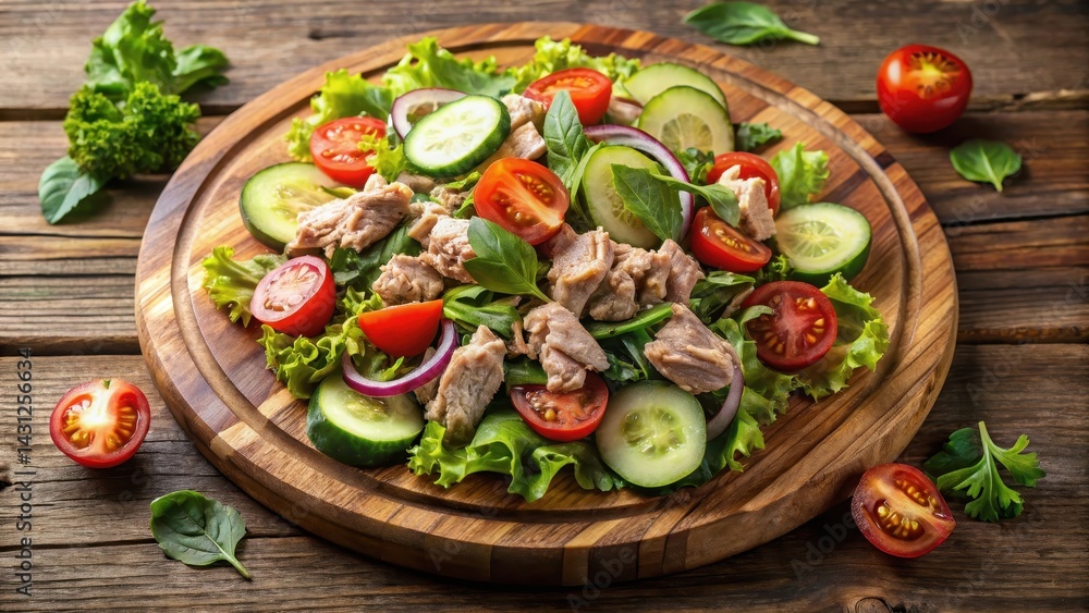 Freshly prepared tuna salad with mixed greens Freshly prepared tuna salad with mixed greens