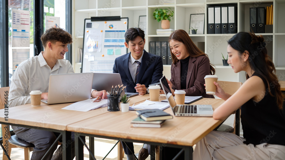Team of business people discussing ideas at a meeting table. Team of business people discussing ideas at a meeting table.