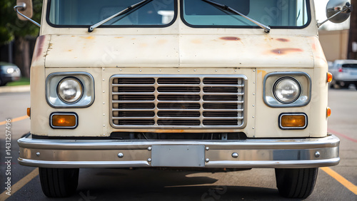 food truck Vintage food truck with rustic charm parked in urban setting