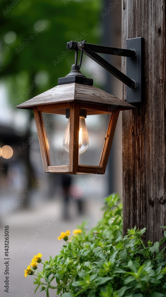 Bright summer day in New Mexico features a wooden garden lantern beside a lush, flower-filled outdoor path, enhancing the scenery