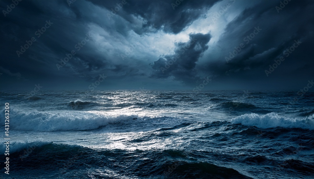 Fototapeta premium dark ocean waves wallpaper gentle waves of a dark ocean under a cloudy night sky
