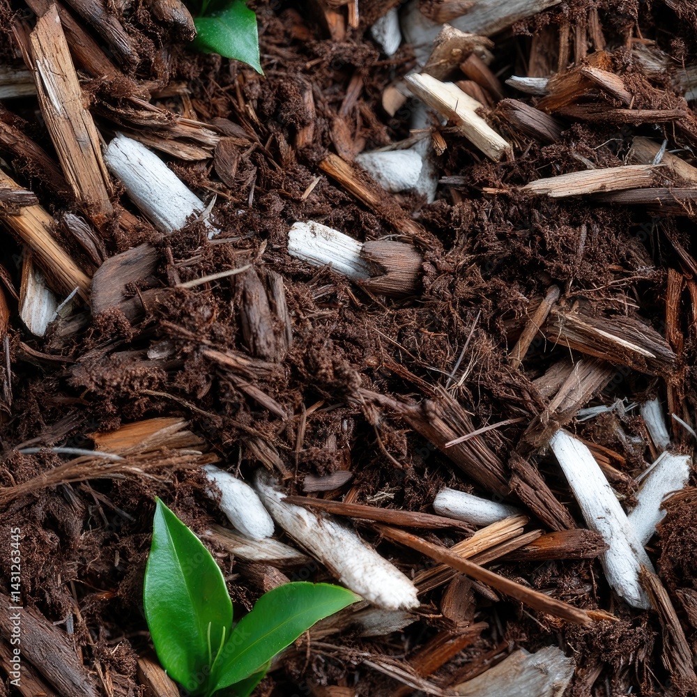 Detailed close-up of brown wood chips offering rich texture and warm hues suitable for various decorative or landscaping uses SEAMLESS PATTERN