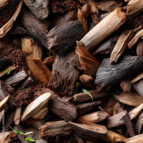 Obraz na płótnie Fine details of brown wood chips arranged to provide a rich mulch background ideal for gardening and landscaping applications SEAMLESS PATTERN w salonie