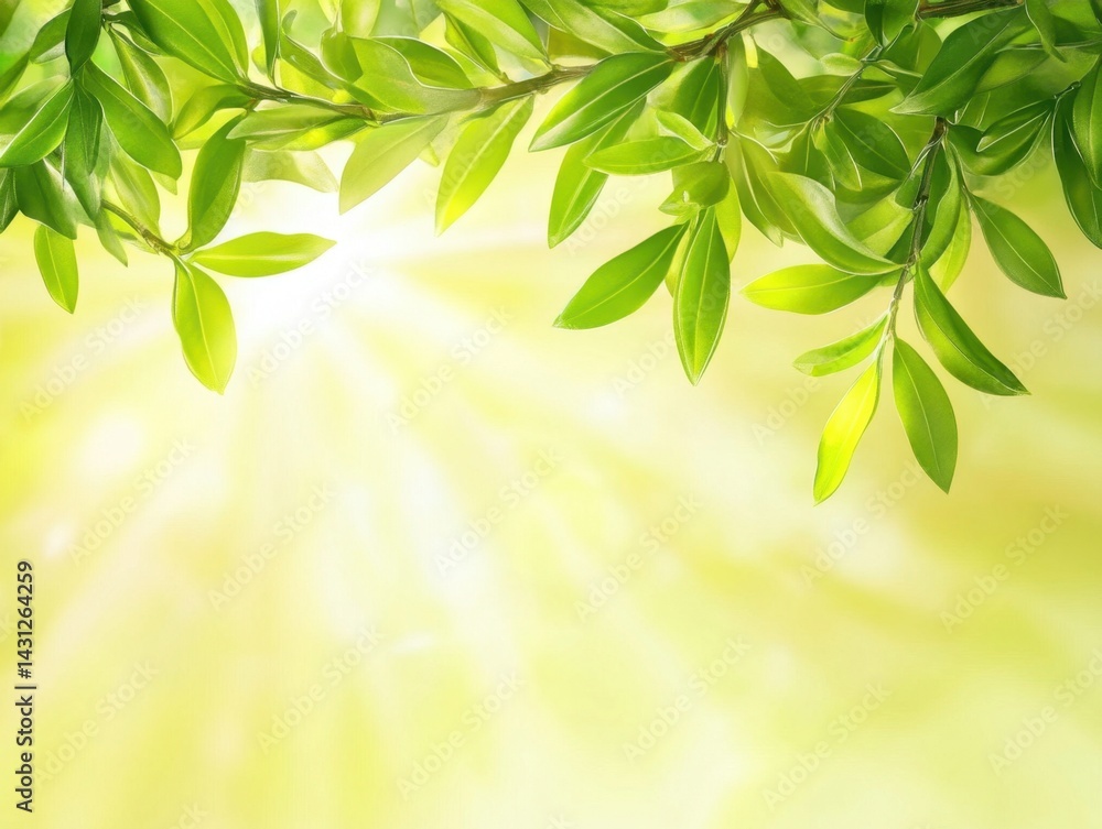 Fresh Green Leaves and Sunlight Bursting Through Branches Creating a Natural Springtime Background Fresh Green Leaves and Sunlight Bursting Through Branches Creating a Natural Springtime Background
