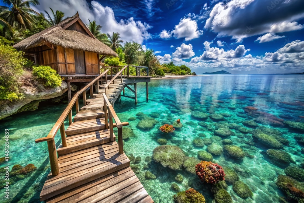 Panoramic Luxury Overwater Bungalow with Crystal Lagoon Steps Panoramic Luxury Overwater Bungalow with Crystal Lagoon Steps