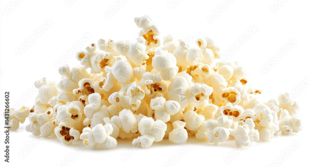 Pile of Fluffy Popcorn Kernels on White Background Pile of Fluffy Popcorn Kernels on White Background
