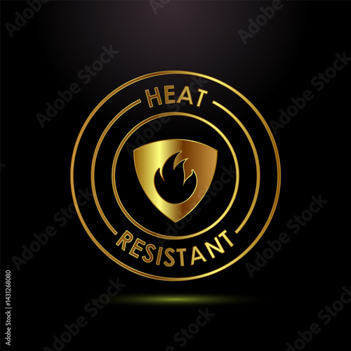Heat resistant icon design illustration, Heat resistant label sign symbol in gold color style