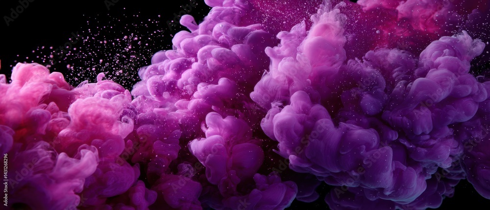 Obraz premium Ethereal Cloud of Purple Ink Dissolving in Water Creates a Dreamlike Abstract Art Against Black Backdrop