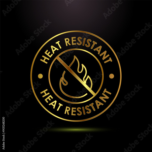 Heat resistant icon design illustration, Heat resistant label sign symbol in gold color style