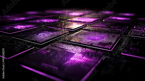 Stunning Abstract Technology Background with Vibrant Purple Circuit Board and Microchips