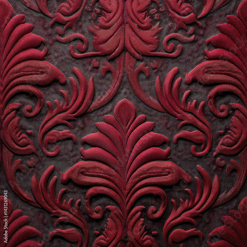 Obraz na płótnie Elegant burgundy embossed velvet fabric with intricate floral patterns w salonie