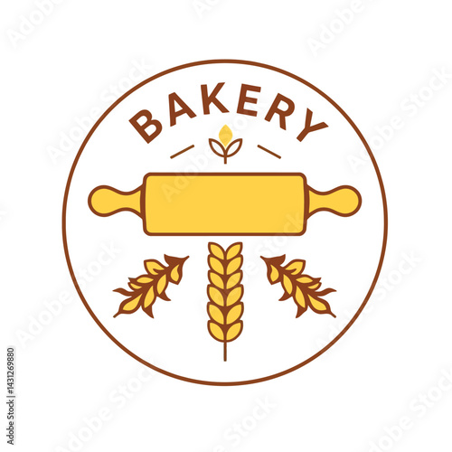 Bakery logo design template with rolling pin wheat and flower for bakery shop and pastry business