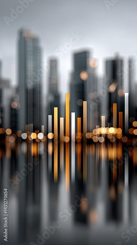 Obraz na płótnie Modern city skyline blends technology and business with holographic graphs, illustrating stock market trends and global growth w salonie