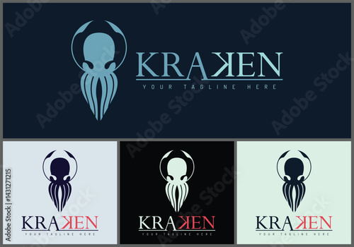 Kraken squid octopus logo set silhouette template design