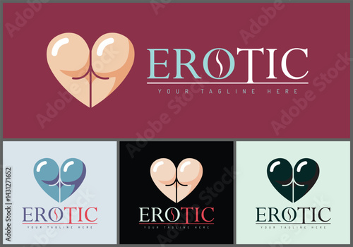 Erotic bikini butt love shapes logo set templates design