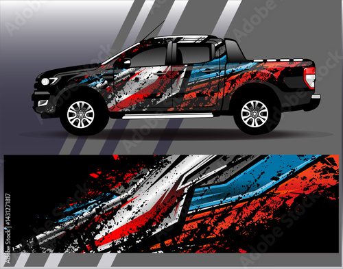Car wrap design vector. Graphic abstract stripe racing background designs for vehicle, rally, race, adventure and car racing livery