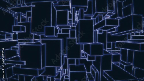 Vaporwave Neon Block City, Retro Futuristic 3D Animation with Smooth Camera Flythrough, Inspired by Old-School Videogame Aesthetics, 4K Seamless Loop