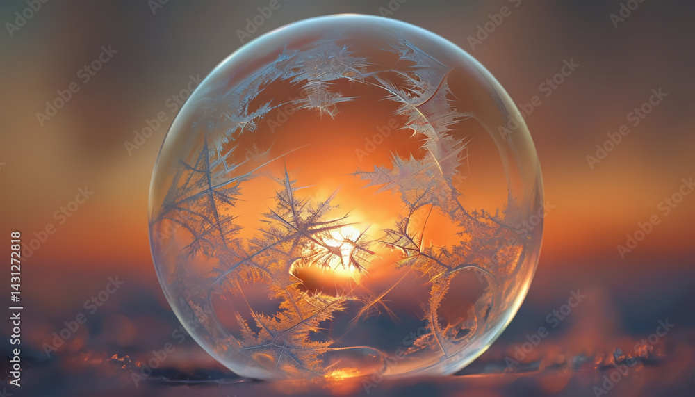 Frozen Soap Bubble at Winter Sunset Frozen Soap Bubble at Winter Sunset