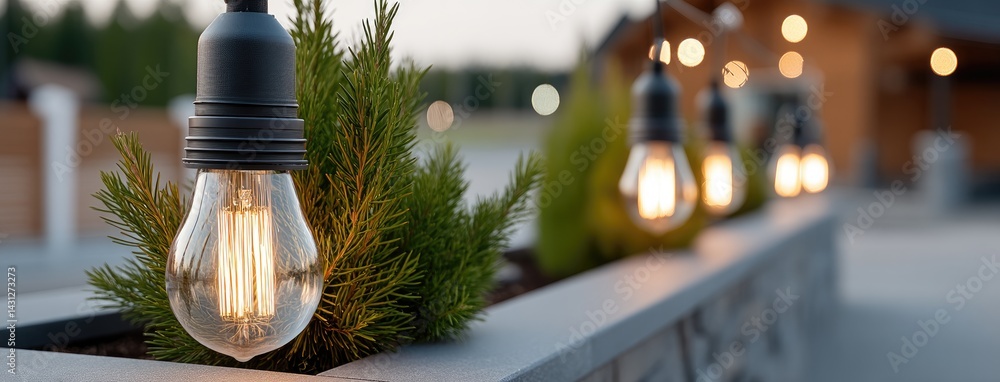 A tranquil summer garden comes alive at night with soft lights, lush trees, and inviting seating that enhances the outdoor space s charm
