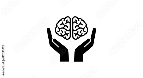 Hands clasping a brain black and white icon