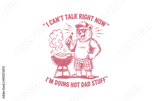 Bear grilling and chilling with beer Retro Father's SVG T Shirt Design