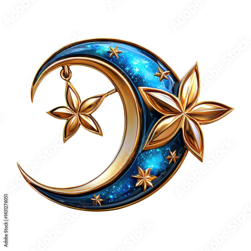 celestial themed brooch featuring crescent moon adorned with stars and flowers, radiating elegance and charm