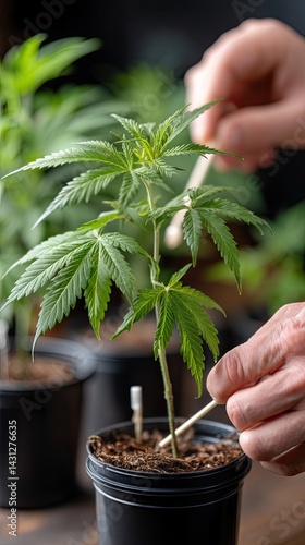 Obraz na płótnie Vivid green cannabis leaves contrast beautifully against a black backdrop, showcasing the plant's intricate textures and shapes w salonie