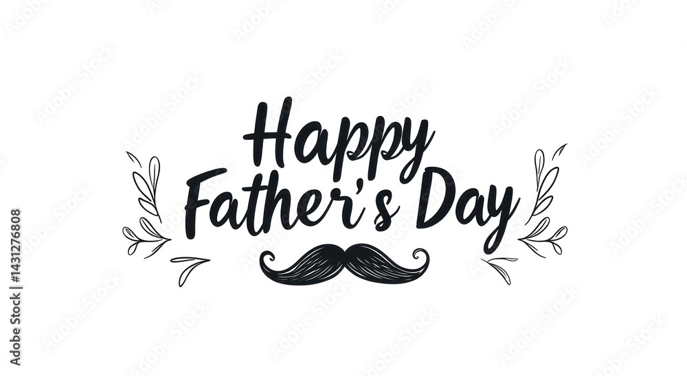 Happy Father's Day design with a decorative text and a mustache illustration