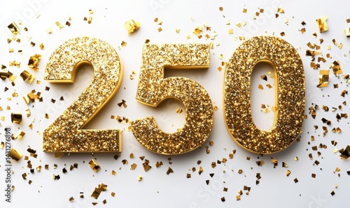 Golden Glitter Number 250 with Glitter Confetti Decoration
