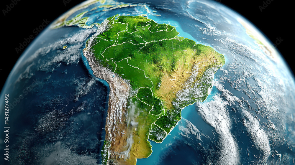 A detailed view of South America from a global perspective