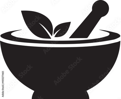 mortar and pestle with leaves - mortar and pestle