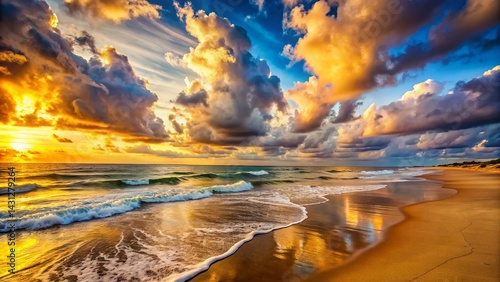 Serene Beach Cloudscape: Dramatic Sky Over Sandy Shore