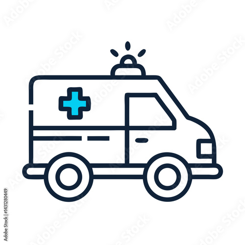 Ambulance icon with blue cross symbol on black background illustration
