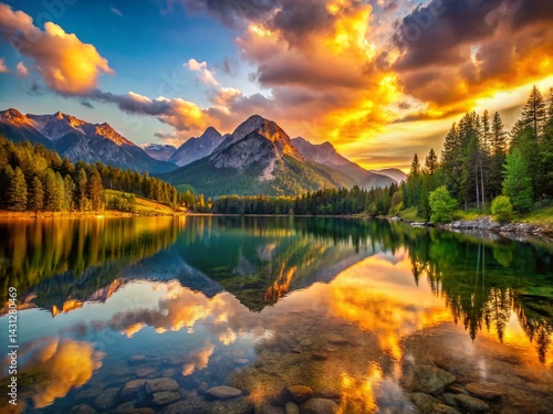 Serene Mountain Lake Sunset: Candid Golden Hour Photography