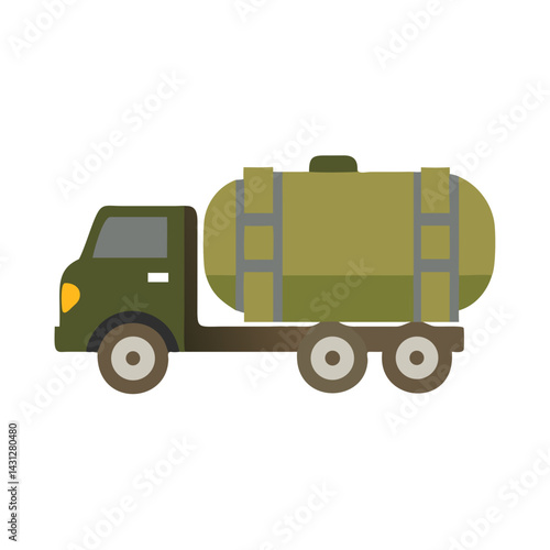 Olive Green Tanker Truck Vector Illustration on Black Background