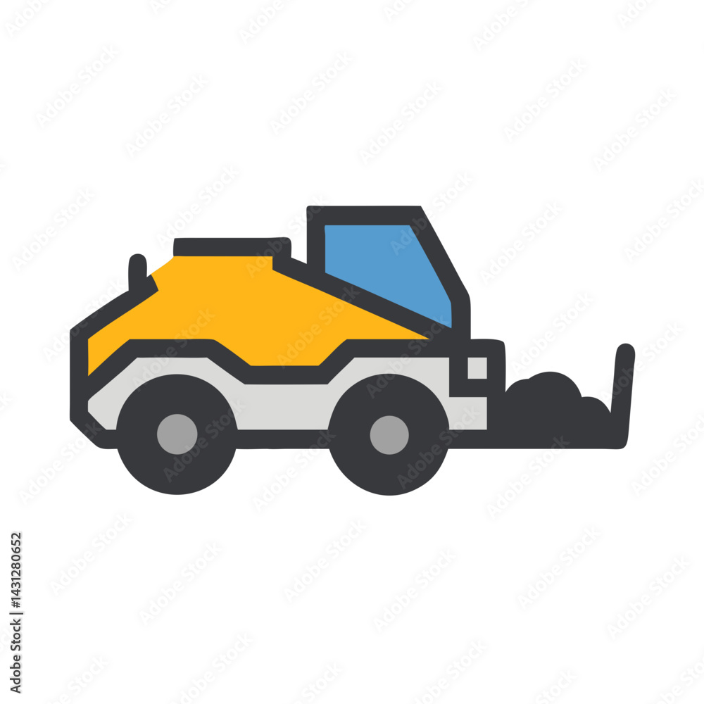 Modern Icon Style Image of a Street Sweeper Truck on Black Modern Icon Style Image of a Street Sweeper Truck on Black